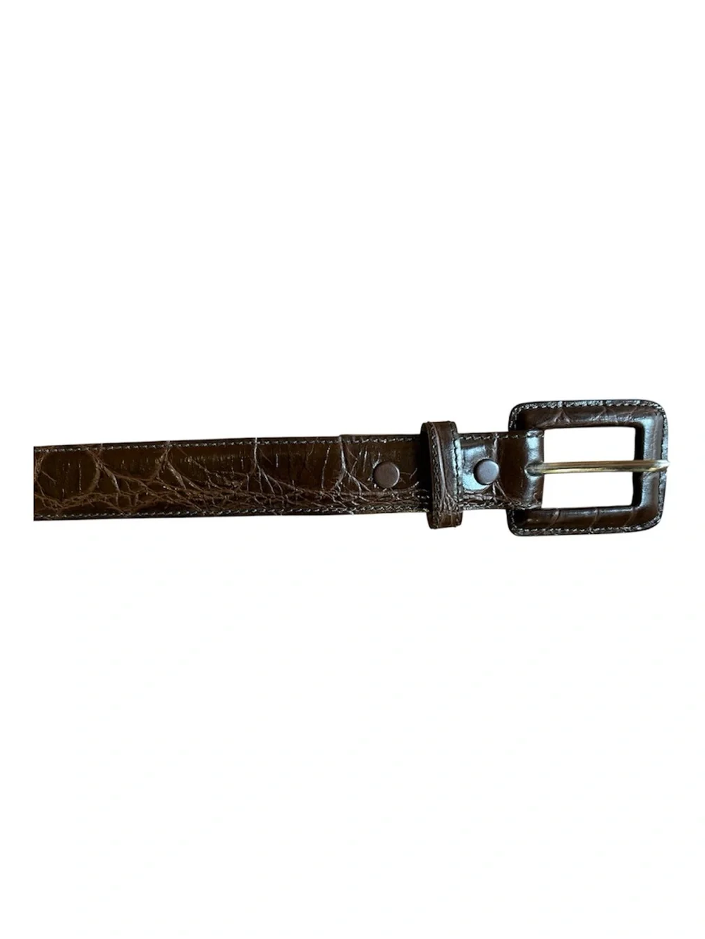 Vintage WCM New York Croc Embossed Leather Belt Size M Dark Brown Wrapped Buckle